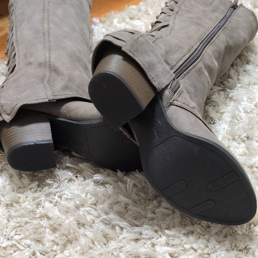 Fergie Taupe Over the Knee Lace-Up Boots - Picture 4 of 5